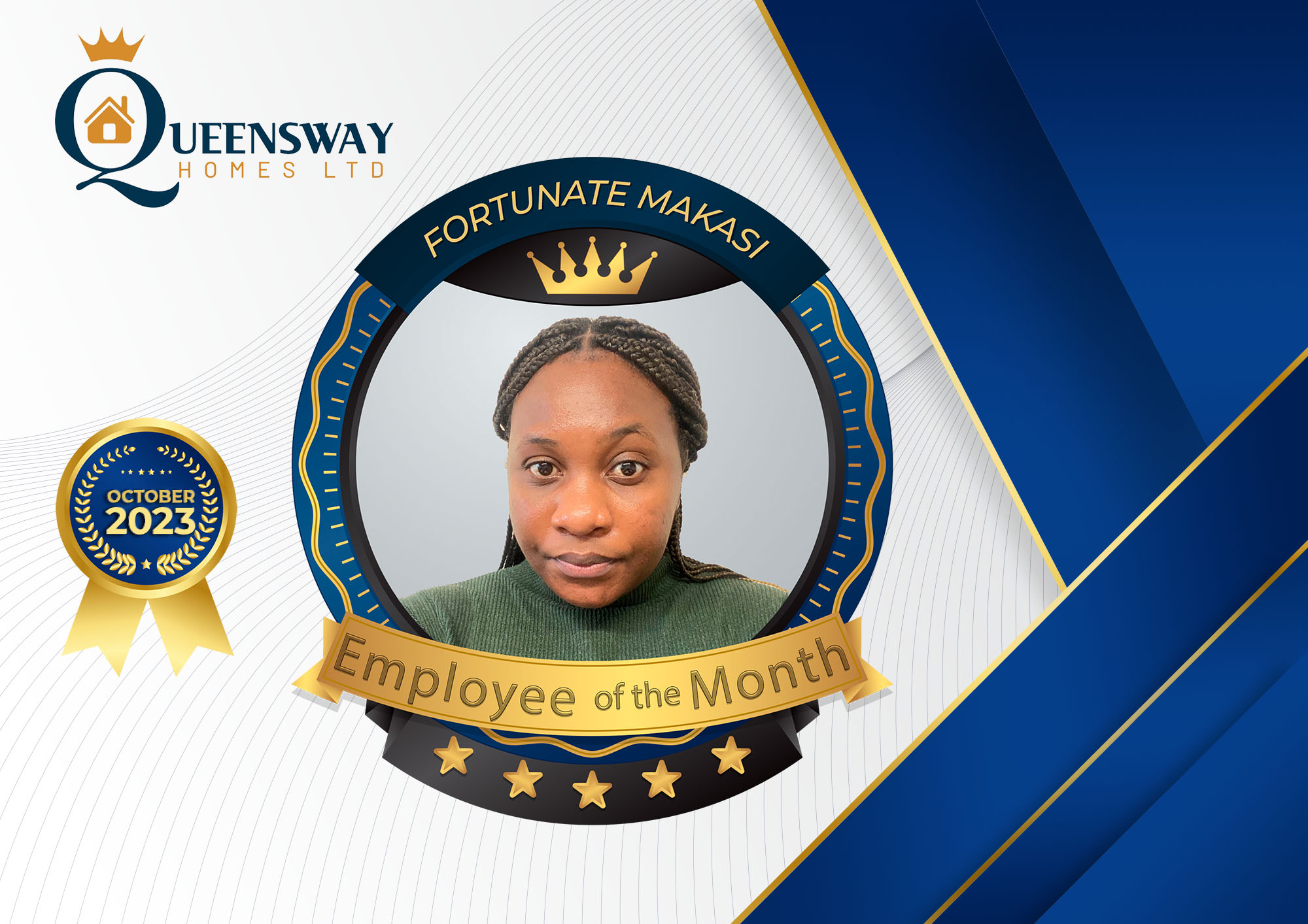 Fortunate Makasi Queensway Homes Ltd’s Employee of the Month, October